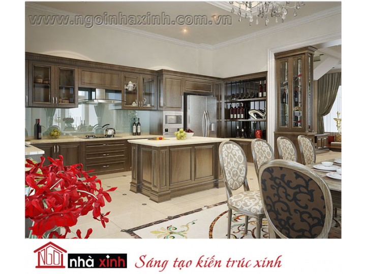 Mẫu nội thất  cao cấp phòng bếp cổ điển đẹp NNX-BCĐ13